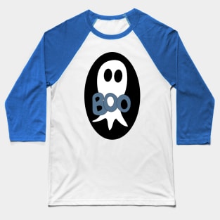 Cute Halloween ghost cartoon with BOO text Baseball T-Shirt